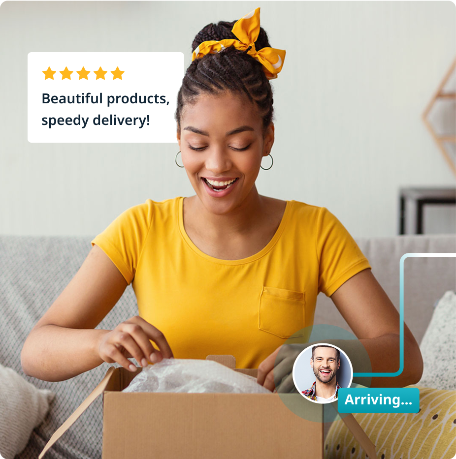 Happy recipient opening delivery package with review – Beautiful products, speedy delivery! Happy recipient opening delivery package with review – Beautiful products, speedy delivery!